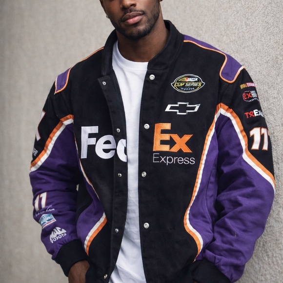 Chase Authentics Men's Vintage Race Car Black and Purple Bomber Jacket